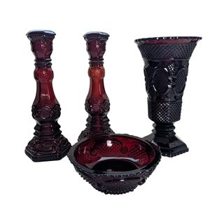 Avon 1876 Cape Cod Collection Ruby Red Glass Lot Of 4